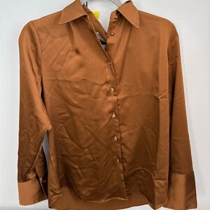 MANGO Brown Button-Up Long Sleeve Blouse